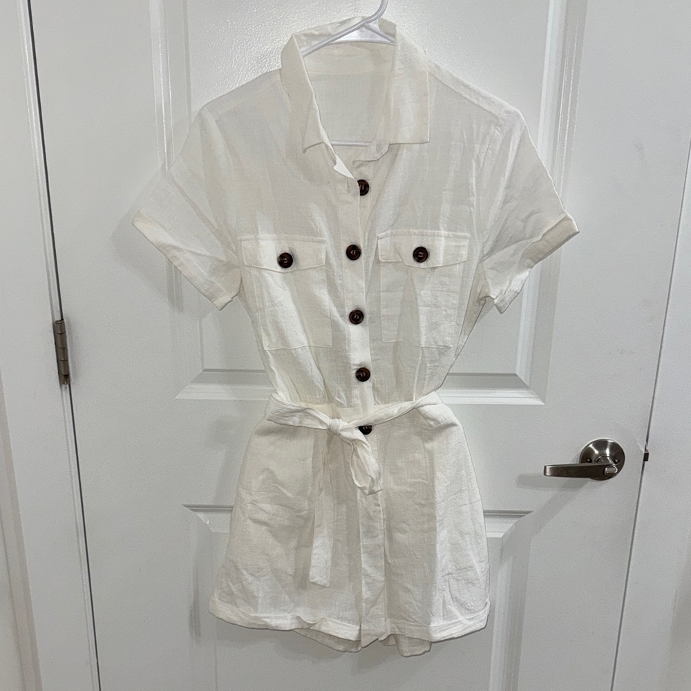 White Button-Up Utility Romper